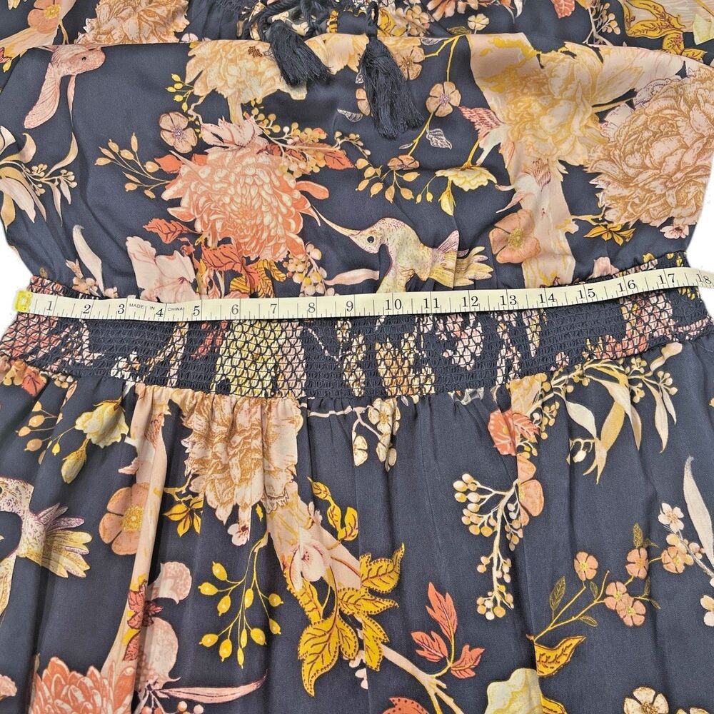 Slate Blue Floral Smocked Midi Dress Elastic Waist Boho Plus Size 0X 14W Spring - Picture 6 of 12